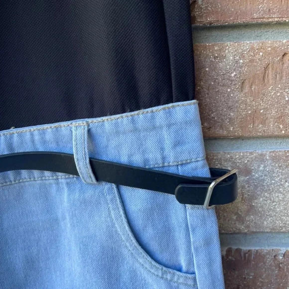 Denim Hybrid Flare Leg Pants with Adjustable Belt (Color: Blue) - Picture 7 of 9